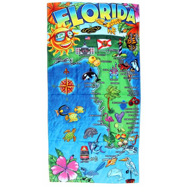 Florida Map Beach Towel Beach Towels